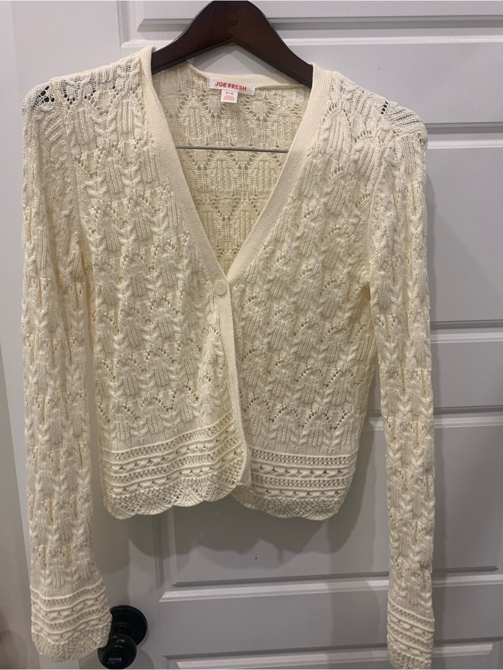 Joe Fresh Ivory Openwork V-Neck Cardigan